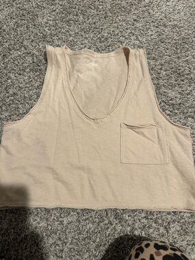 aerie Cropped Tank Top in Light Beige with Pocket